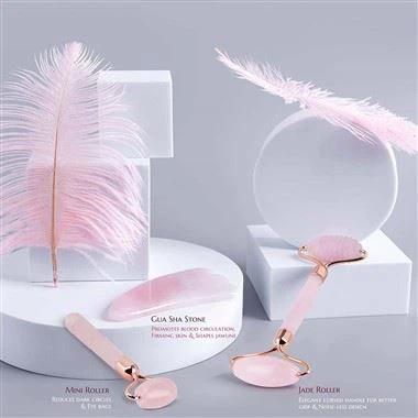 Rose Quartz Face Roller με gua sha και roller ματιών
